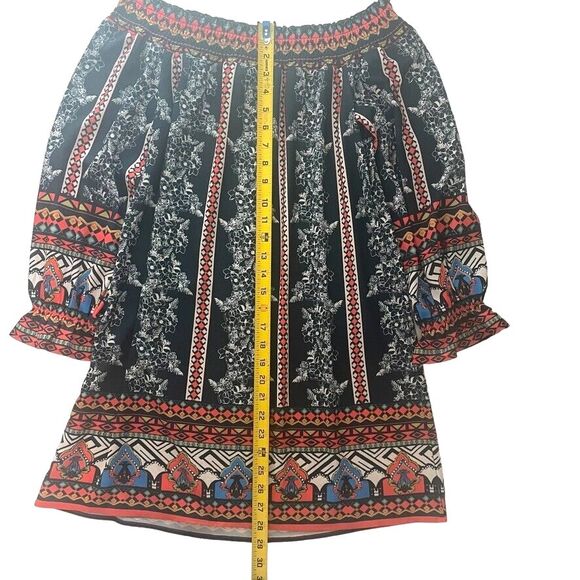 Jealous Tomato Off Shoulder LS Dress Aztec Floral Boho Artsy SMALL Above Knee - Picture 12 of 13